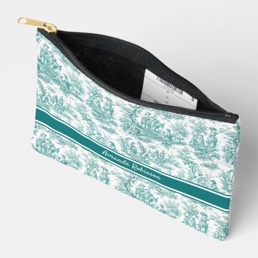  blauwgroen turquoise toile de jouy bedrukt etui (Open)