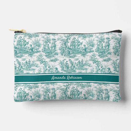  blauwgroen turquoise toile de jouy bedrukt etui (Voorkant)