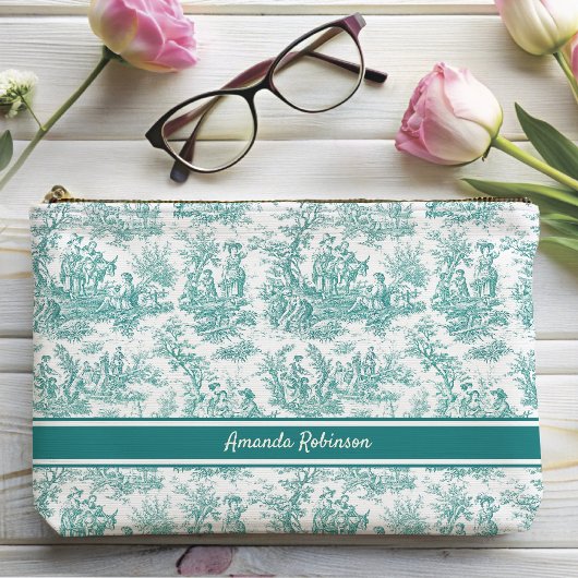  blauwgroen turquoise toile de jouy bedrukt etui