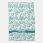  blauwgroen turquoise toile de jouy bedrukt theedoek (Verticaal)