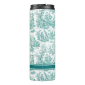 blauwgroen turquoise toile de jouy bedrukt thermosbeker (Achterkant)