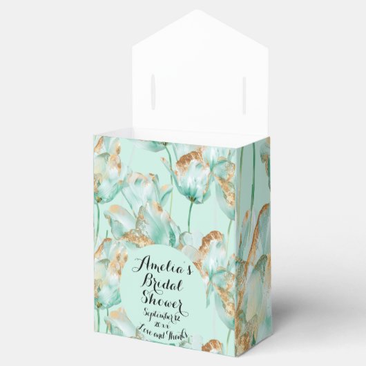 Blauwgroen Turquoise Tulpen Goud Glitter Vrijgezel Bedankdoosjes (Geopend)