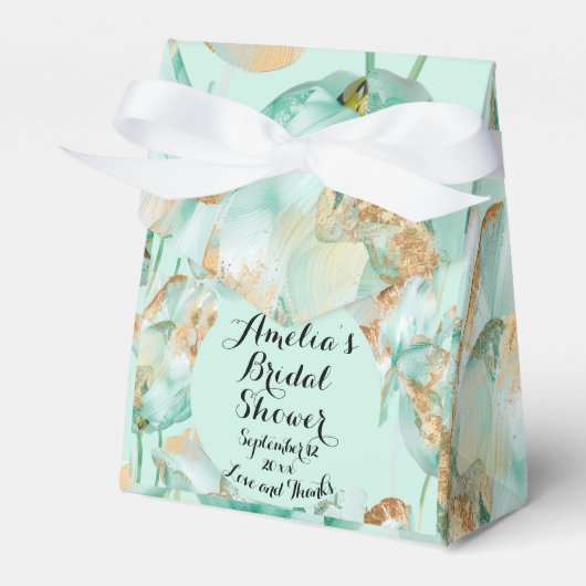 Blauwgroen Turquoise Tulpen Goud Glitter Vrijgezel Bedankdoosjes (Voorkant Zijde)