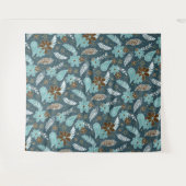 blauwgroen turquoise veren doodle bloemen boho wandkleed (Voorkant (horizontaal))