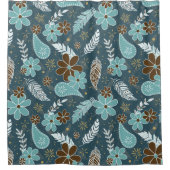 blauwgroen turquoise vethery flowery boho patroon douchegordijn (Voorkant)