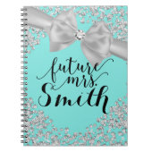 Blauwgroen Turquoise White Bow Diamond Bling Futur Notitieboek (Voorkant)