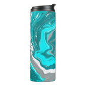 Blauwgroen Turquoise White Marble Fluid Art Thermosbeker (Gedraaid links)