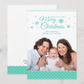 Blauwgroen Turquoise & White Merry-kerstkaart Feestdagenkaart (Voorkant / Achterkant)