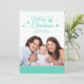 Blauwgroen Turquoise & White Merry-kerstkaart Feestdagenkaart (Staand voorkant)