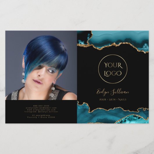 blauwgroen tweeledige brochure (Voorkant)