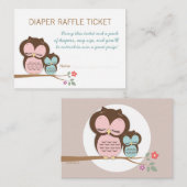 Blauwgroen Uil Baby shower Luier Raffle Ticket Ins Informatiekaartje (Voorkant / Achterkant)