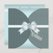 Blauwgroen uitnodiging met lint en juwelen (Voorkant / Achterkant)