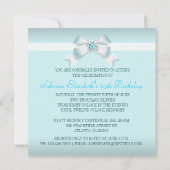 Blauwgroen uitnodiging met lint en juwelen (Achterkant)