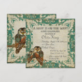 Blauwgroen uitnodiging tot Baby shower Amber Owls (Voorkant / Achterkant)