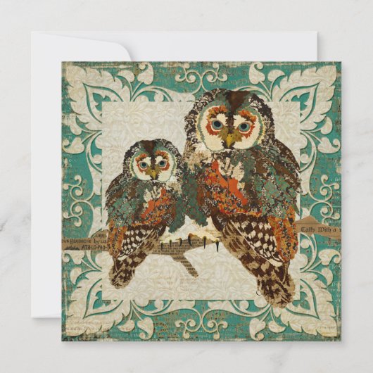 Blauwgroen uitnodiging tot Baby shower Amber Owls (Achterkant)