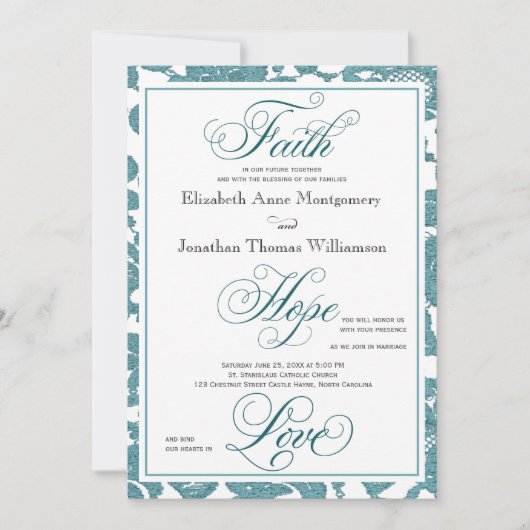 Blauwgroen uitnodiging tot Christelijke weddenscha (Voorkant)