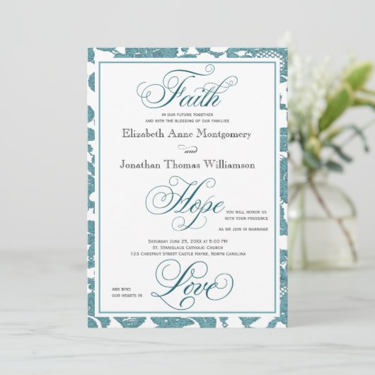 Blauwgroen uitnodiging tot Christelijke weddenscha (Staand voorkant)