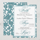 Blauwgroen uitnodiging tot Christelijke weddenscha (Voorkant / Achterkant)