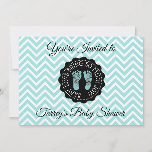 Blauwgroen uitnodiging tot het Baby shower Chevron (Voorkant)