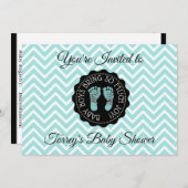 Blauwgroen uitnodiging tot het Baby shower Chevron (Voorkant / Achterkant)