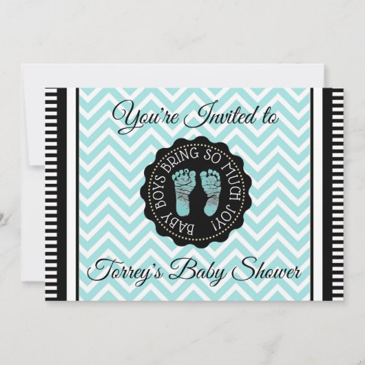 Blauwgroen uitnodiging tot het Baby shower Chevron (Voorkant)