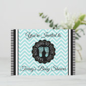 Blauwgroen uitnodiging tot het Baby shower Chevron (Staand voorkant)