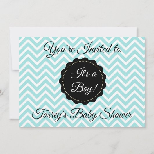 Blauwgroen uitnodiging tot het Baby shower Chevron (Voorkant)