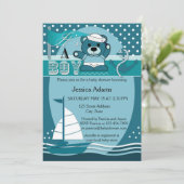 Blauwgroen uitnodiging tot het Baby shower Nautica (Staand voorkant)