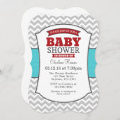 Blauwgroen uitnodiging tot het Baby shower Red Gra (Voorkant / Achterkant)