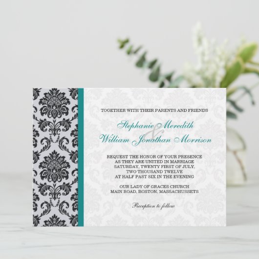 Blauwgroen uitnodiging tot het huwelijk (Staand voorkant)