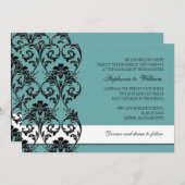 Blauwgroen  uitnodiging tot het huwelijk van Flora (Voorkant / Achterkant)