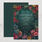 Blauwgroen uitnodiging tot het huwelijk van Floral (Voorkant / Achterkant)
