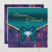 Blauwgroen uitnodiging tot het huwelijk van Plum P (Voorkant / Achterkant)