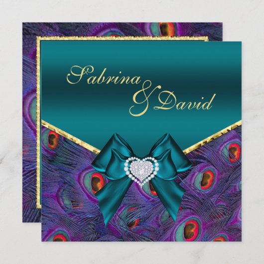 Blauwgroen uitnodiging tot het huwelijk van Plum P (Voorkant / Achterkant)