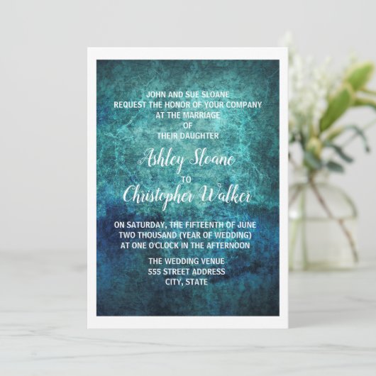 Blauwgroen uitnodiging tot het indienen van een ma (Staand voorkant)