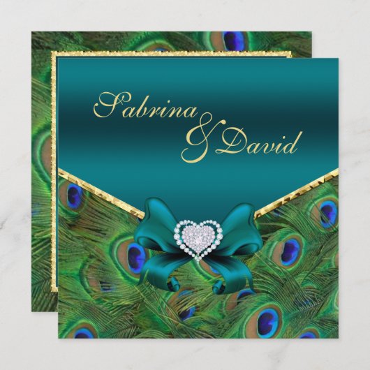 Blauwgroen uitnodiging tot huwelijk (Voorkant / Achterkant)