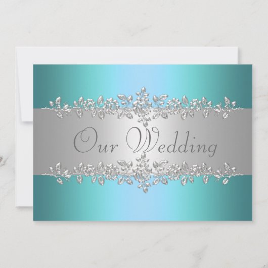 Blauwgroen uitnodiging tot huwelijk (Achterkant)