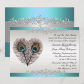 Blauwgroen uitnodiging tot huwelijk (Voorkant / Achterkant)