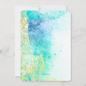 Blauwgroen uitnodiging tot Waterverf Golden Flower (Achterkant)