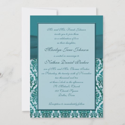 Blauwgroen uitnodiging tot weddenschap in Damask M (Achterkant)