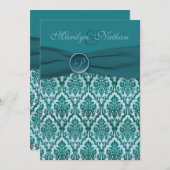 Blauwgroen uitnodiging tot weddenschap in Damask M (Voorkant / Achterkant)
