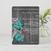 Blauwgroen uitnodiging tot weduwschap met Butterfl (Staand voorkant)