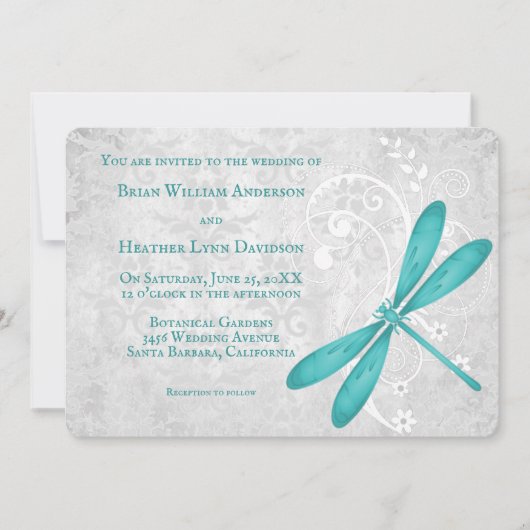 Blauwgroen uitnodiging tot weduwschap met Dragonfl (Voorkant)