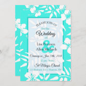 Blauwgroen uitnodiging tot weduwschap met Hibiscus (Voorkant / Achterkant)