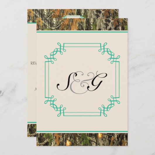 Blauwgroen uitnodiging tot weduwschap rond Camo Ru (Voorkant / Achterkant)