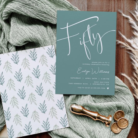 Blauwgroen uitnodiging van 50e verjaardag