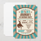 Blauwgroen uitnodiging van Cowboy Rodeo Birthday (Voorkant / Achterkant)