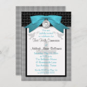 BLAUWGROEN uitnodiging van de Eerste Heilige Commu (Voorkant / Achterkant)