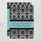 Blauwgroen uitnodiging van de partij Damask 25th J (Voorkant / Achterkant)