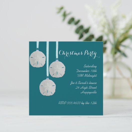 Blauwgroen uitnodiging van de partij Kustvakantieh (Staand voorkant)